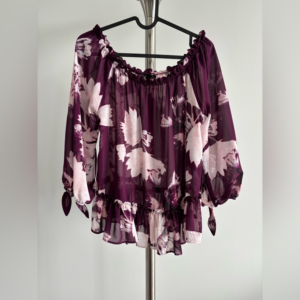 NWOT Off Shoulder Sheer Purple Floral Blouse